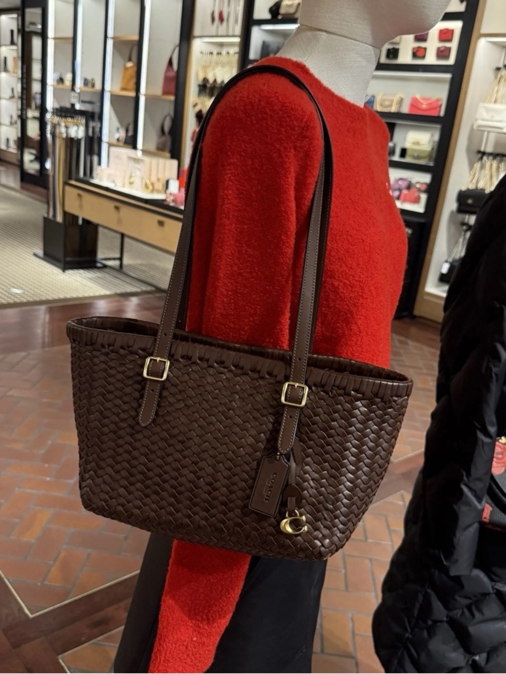 COACH Woven Leather Swing Tote Maple Retail CBF83 $600 - Picture 2 of 14
